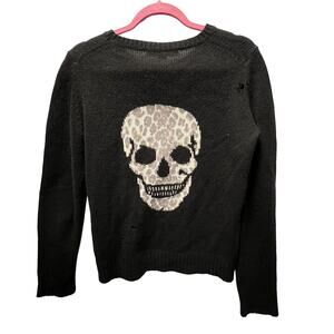Skull Cashmere Sweater Women’s Size S in Black Destroyed Distressed Style‎
